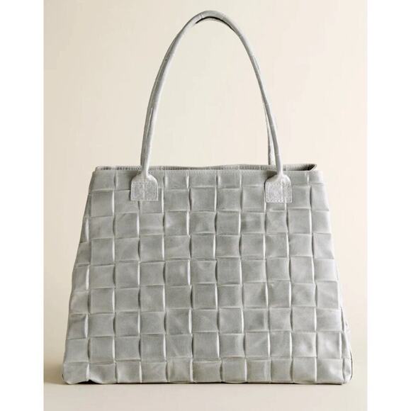 Jijou Capri Leather Hand Bag Tote Bag Gray Hand Italy Made Work Office Everyday - Picture 1 of 11